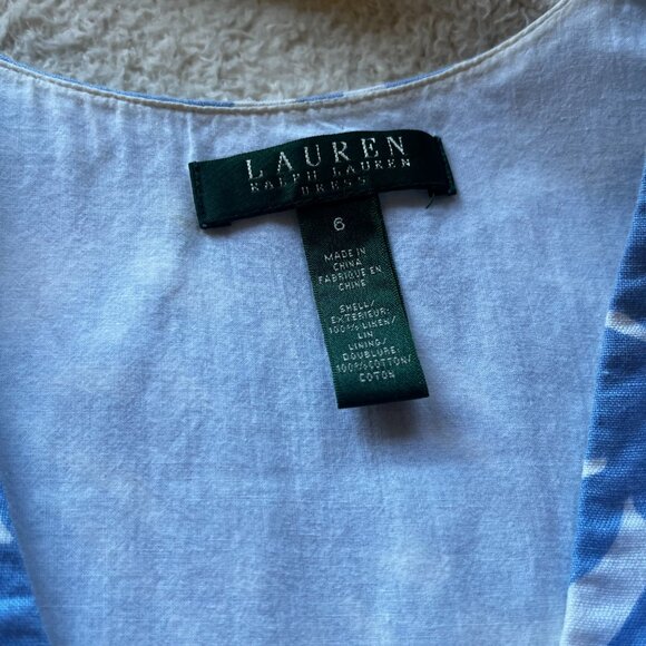 Ralph Lauren Linen Dress A Line Cut Blue and White Size 6 - Picture 3 of 6